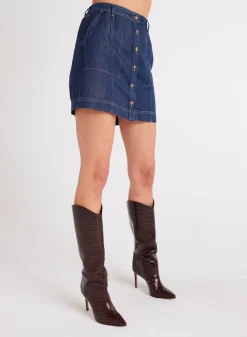 Bella Dahl Seamed Button Front Skirt - Dark Denim- Skirts
