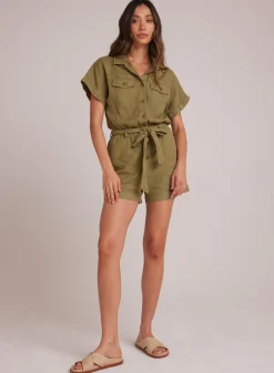 Bella Dahl Searose  Romper with Belt - Tropical Olive- Rompers & Jumpsuits