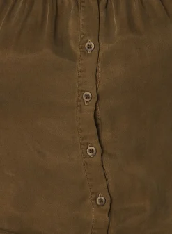 Bella Dahl Shirred Button Front Blouse - Autumn Olive- Long Sleeve