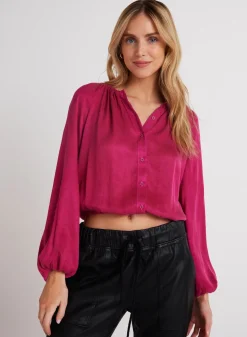 Bella Dahl Shirred Button Front Blouse - Fuchsia Berry- Button Down