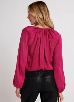 Bella Dahl Shirred Button Front Blouse - Fuchsia Berry- Button Down