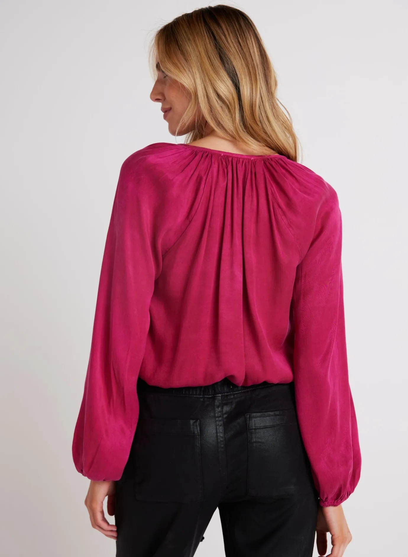 Bella Dahl Shirred Button Front Blouse - Fuchsia Berry- Button Down