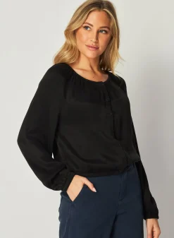 Bella Dahl Shirred Button Front Blouse - - Long Sleeve