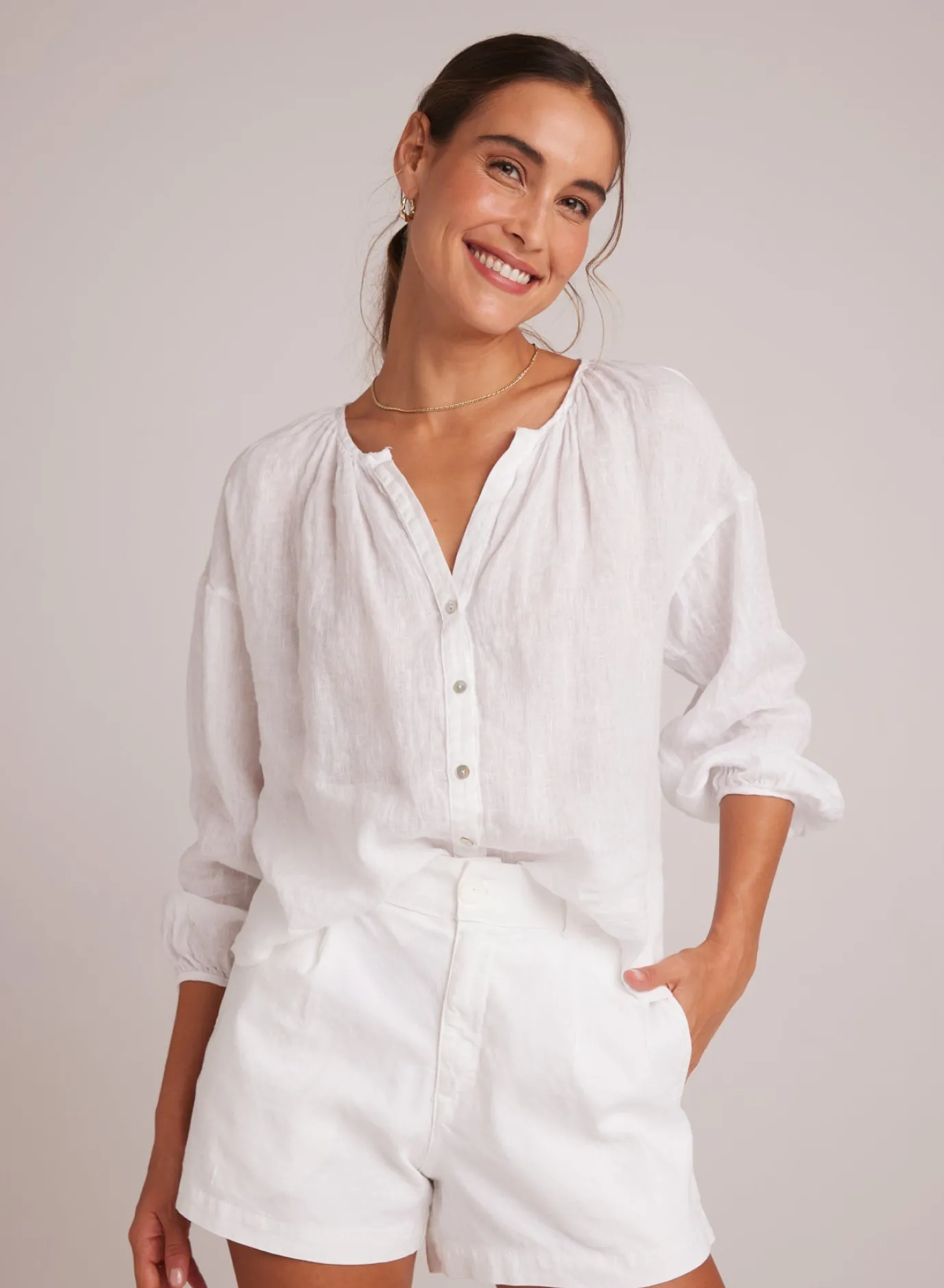 Bella Dahl Shirred Neck Blouse - - Long Sleeve
