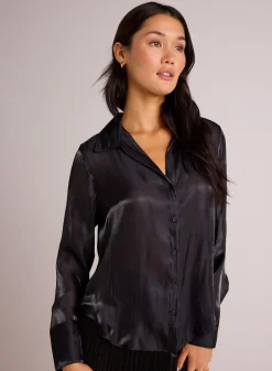 Bella Dahl Shirt Tail Button Down - Black Shimmer- Button Down