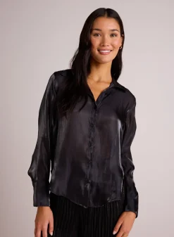 Bella Dahl Shirt Tail Button Down - Black Shimmer- Long Sleeve