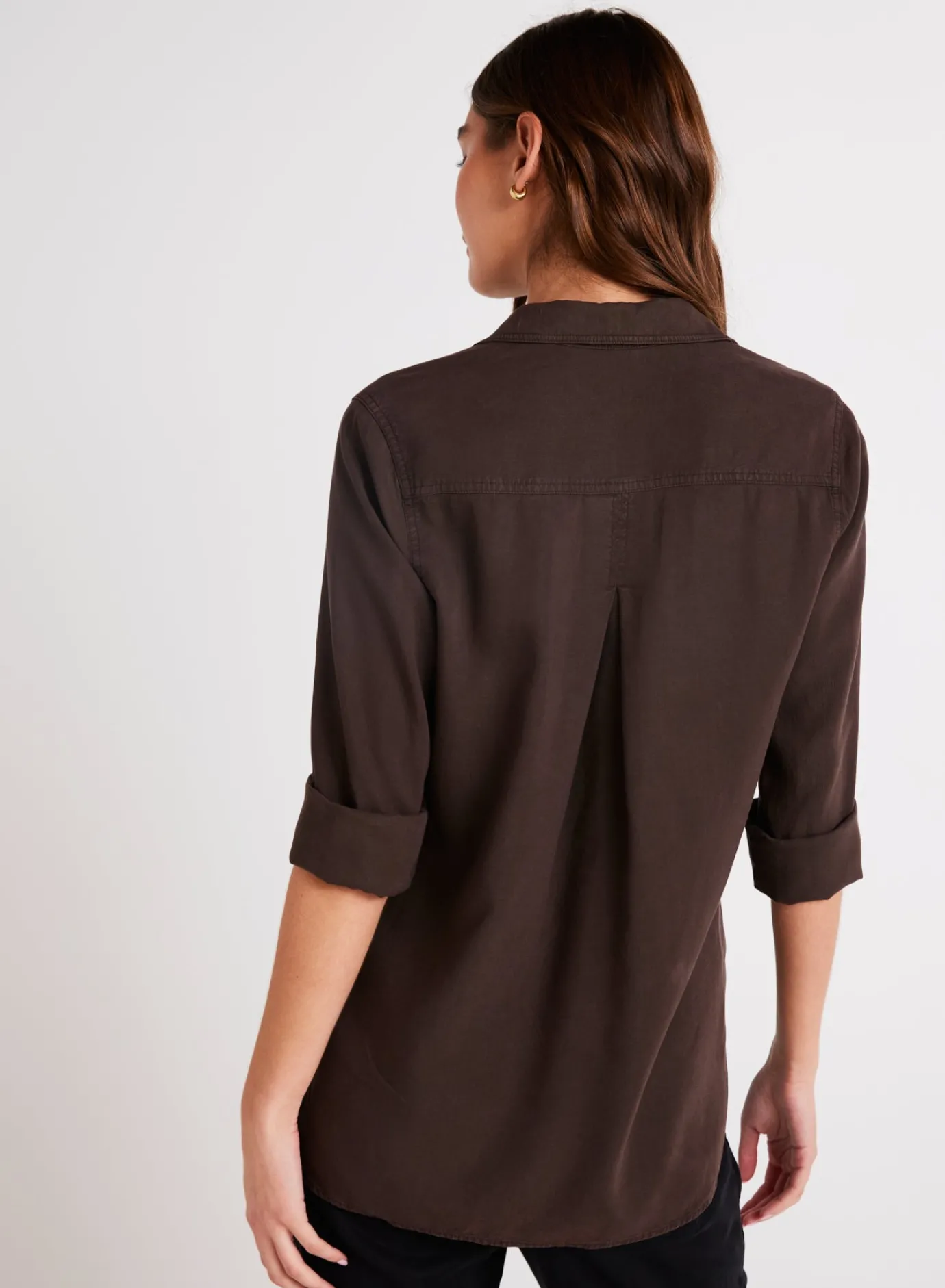 Bella Dahl Shirt Tail Button Down - Chestnut Brown- Essentials Tops