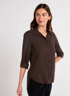 Bella Dahl Shirt Tail Button Down - Chestnut Brown- Essentials Tops