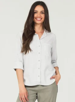 Bella Dahl Shirt Tail Button Down - Foggy Sky- Essentials Tops