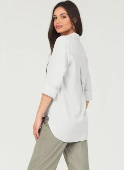 Bella Dahl Shirt Tail Button Down - Foggy Sky- Essentials Tops