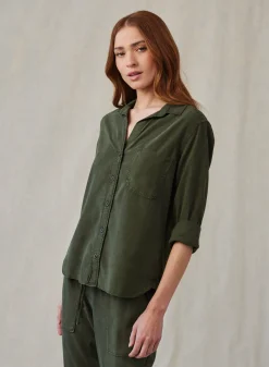 Bella Dahl Shirt Tail Button Down - Italian Herb- Long Sleeve