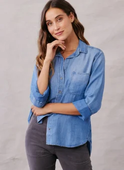 Bella Dahl Shirt Tail Button Down - Medium Ombre Wash- Essentials Tops