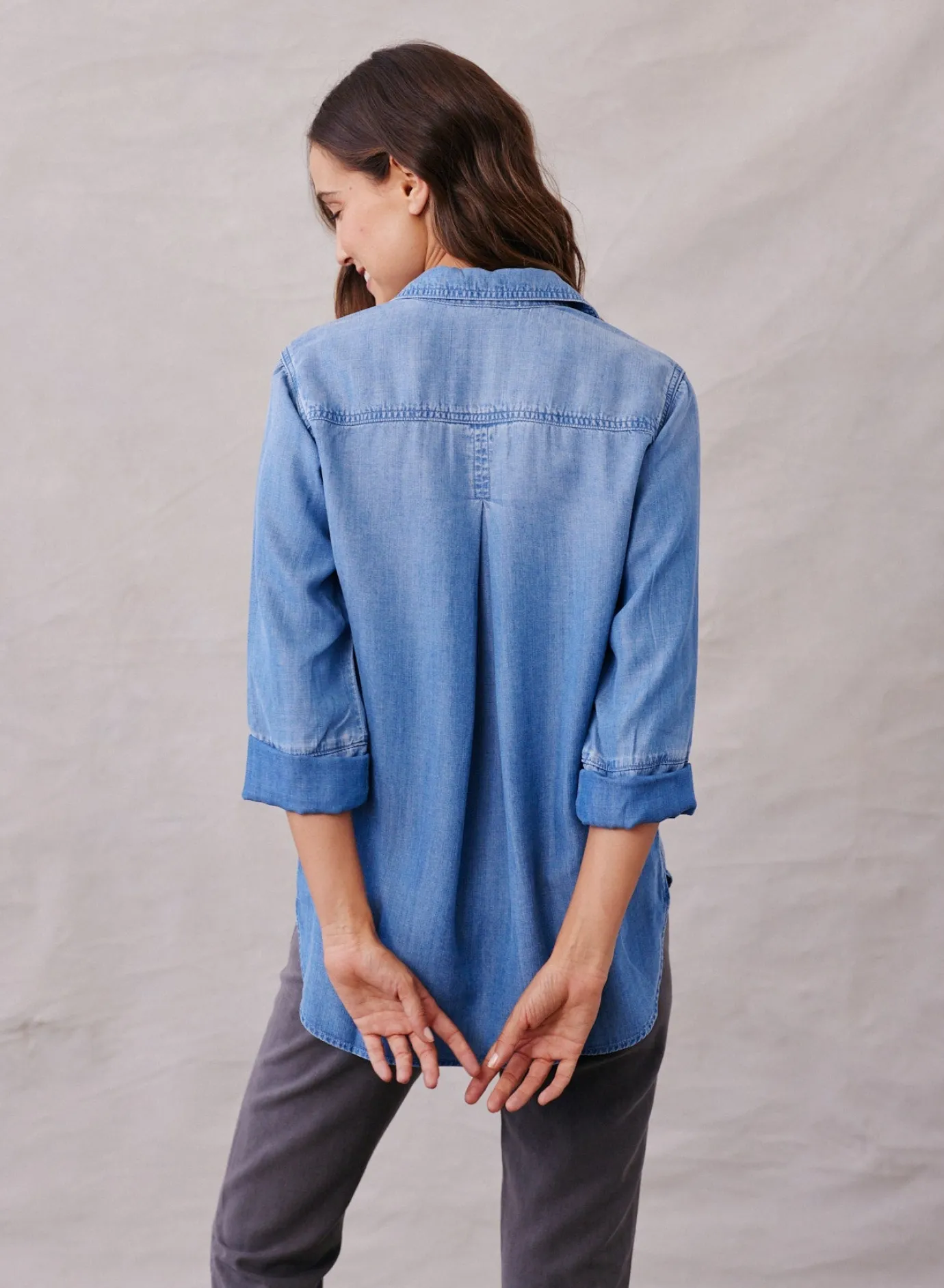 Bella Dahl Shirt Tail Button Down - Medium Ombre Wash- Long Sleeve