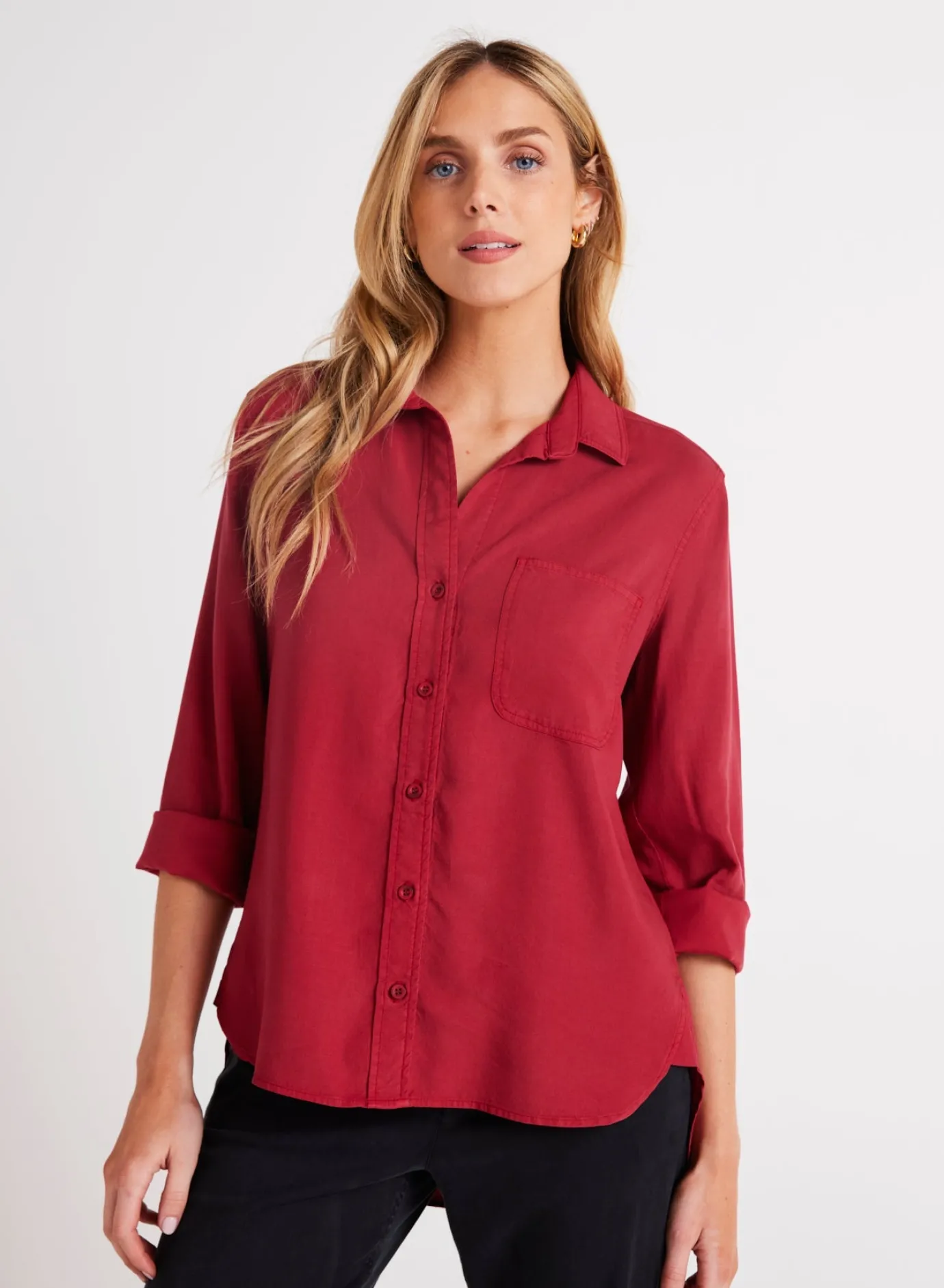 Bella Dahl Shirt Tail Button Down - Ruby Red- Seasonal Essentials