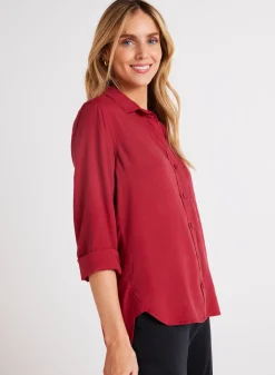Bella Dahl Shirt Tail Button Down - Ruby Red- Seasonal Essentials