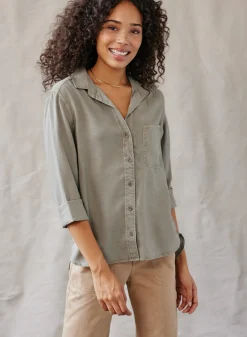 Bella Dahl Shirt Tail Button Down - Soft Army- Essentials Tops