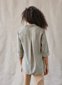 Bella Dahl Shirt Tail Button Down - Soft Army- Essentials Tops