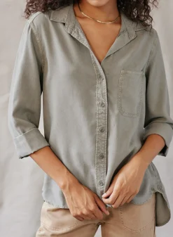 Bella Dahl Shirt Tail Button Down - Soft Army- Long Sleeve