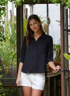 Bella Dahl Shirt Tail Button Down - Vintage Black- Long Sleeve