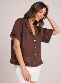 Bella Dahl Short Sleeve Flowy Button Down - Cocoa Cabana- Short Sleeve