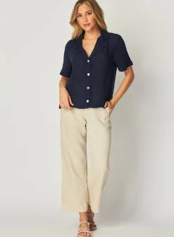 Bella Dahl Short Sleeve Flowy Button Down - Brazilian Navy- Short Sleeve