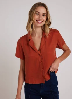 Bella Dahl Short Sleeve Flowy Button Down - Amber Rust- Button Down