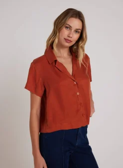 Bella Dahl Short Sleeve Flowy Button Down - Amber Rust- Button Down