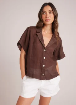 Bella Dahl Short Sleeve Flowy Button Down - Cocoa Cabana- Button Down
