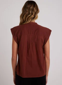 Bella Dahl Short Sleeve Pintuck Pullover - Cherry Mahogany- Short Sleeve