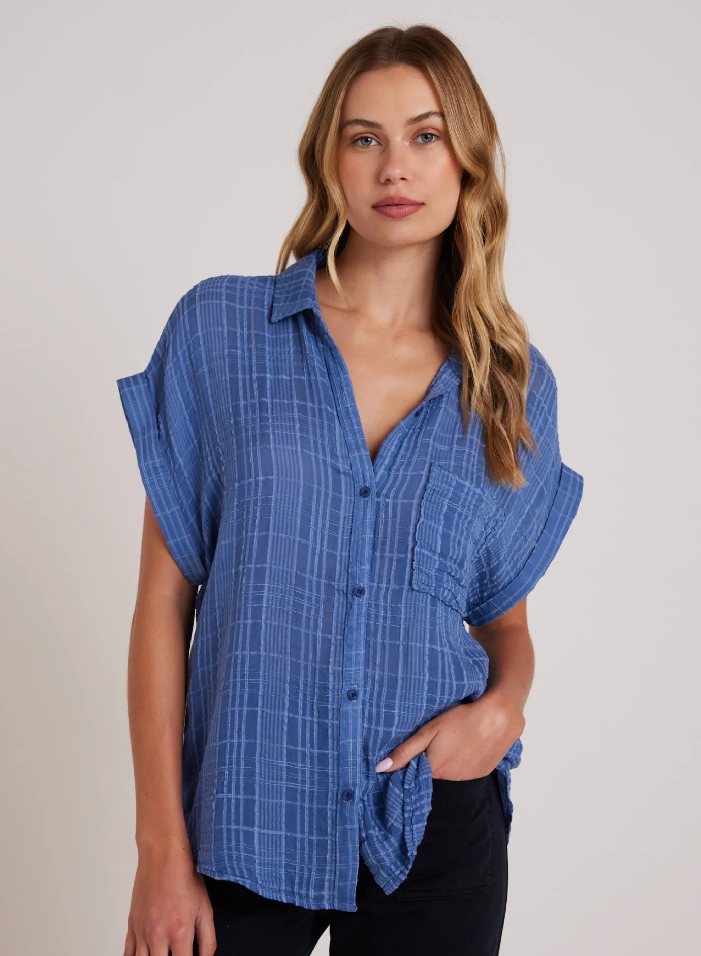 Bella Dahl Short Sleeve Pocket Button Down - Bright Indigo- Long Sleeve