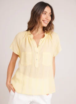 Bella Dahl Short Sleeve Pocket Pullover - Citron Yellow- Short Sleeve