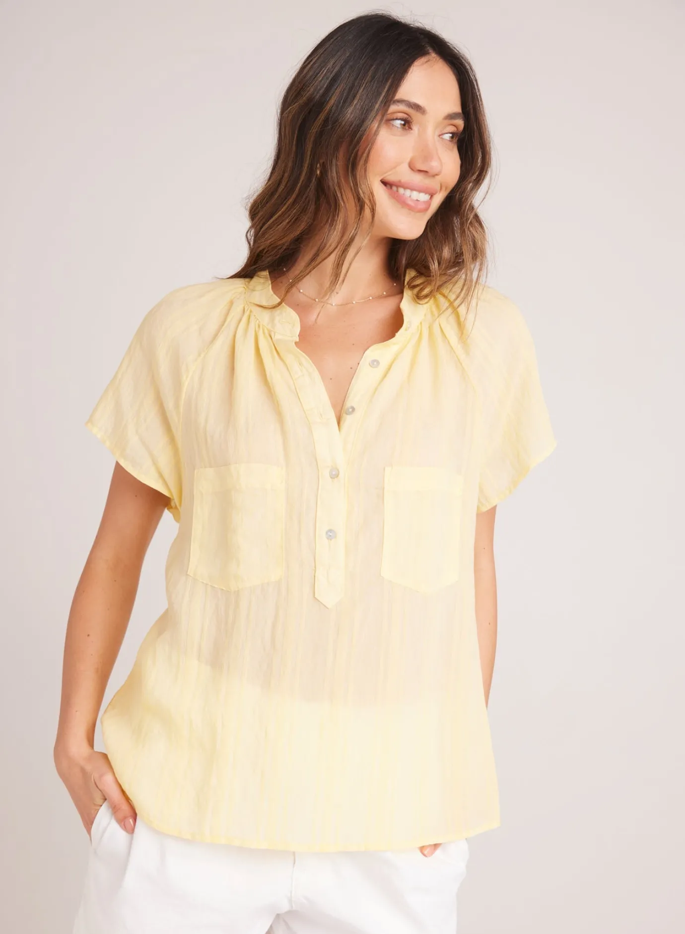 Bella Dahl Short Sleeve Pocket Pullover - Citron Yellow- Short Sleeve