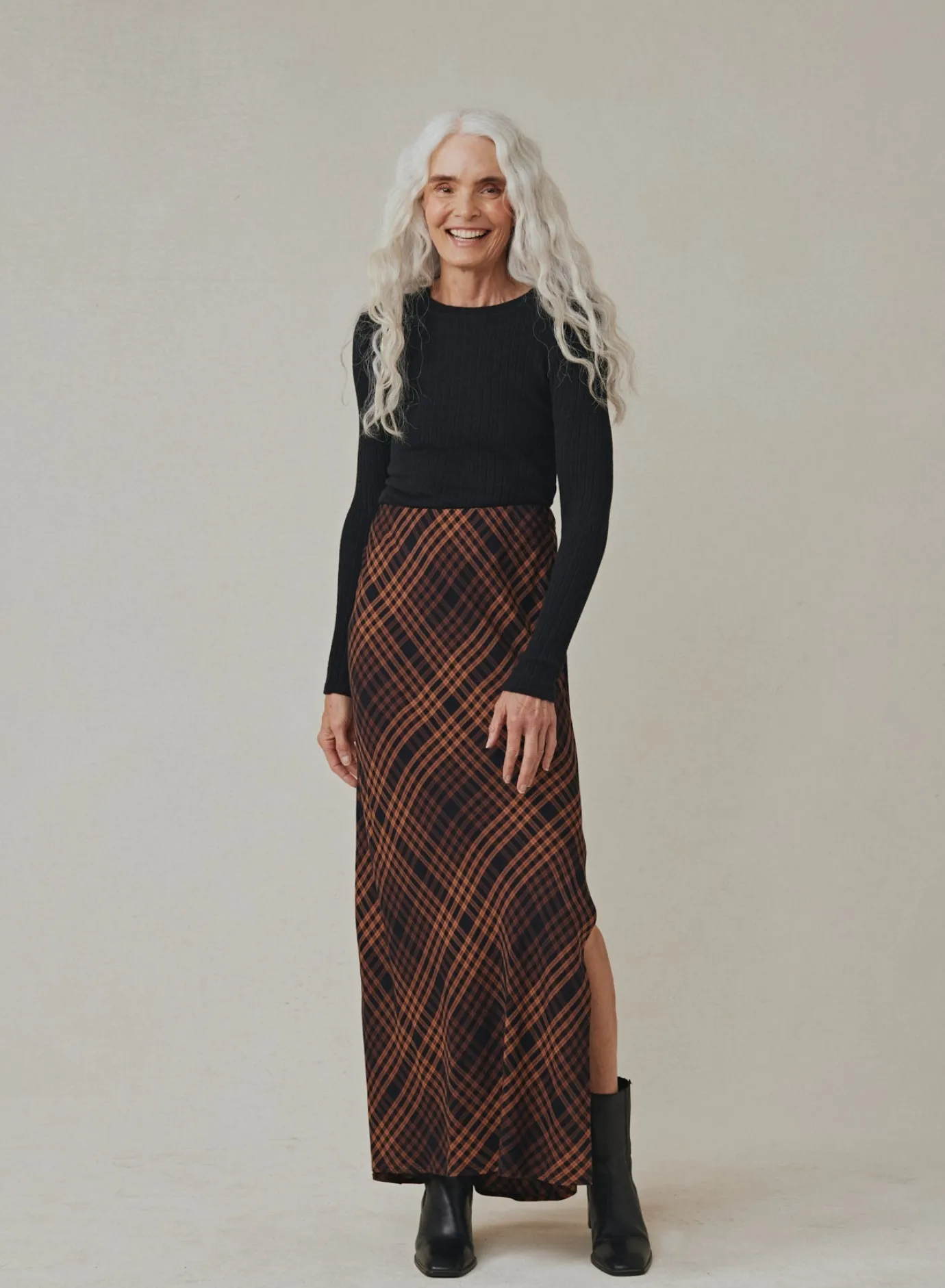Bella Dahl Side Slit Bias Maxi Skirt - Autumn Ember Plaid- Skirts