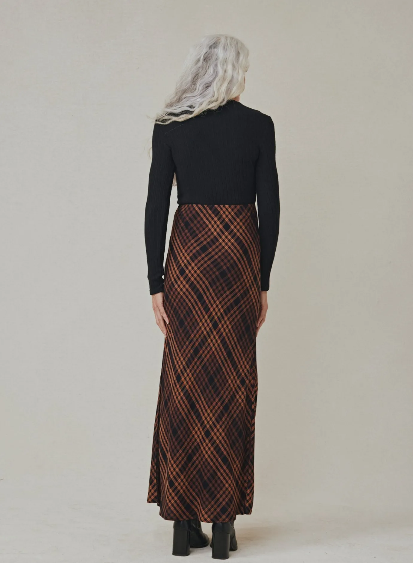 Bella Dahl Side Slit Bias Maxi Skirt - Autumn Ember Plaid- Skirts
