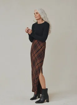 Bella Dahl Side Slit Bias Maxi Skirt - Autumn Ember Plaid- Skirts