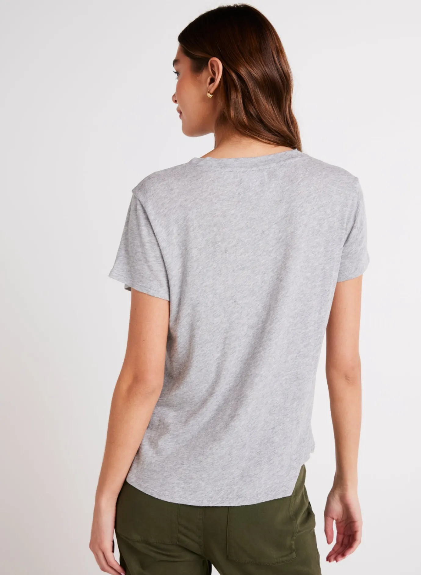 Bella Dahl Side Slit V-Neck Tee - Heather Ash- Essentials Tops