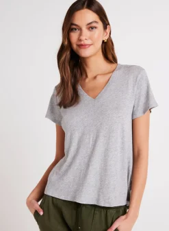 Bella Dahl Side Slit V-Neck Tee - Heather Ash- Seasonal Essentials