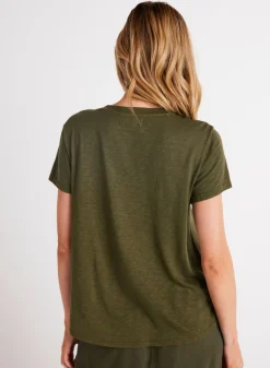 Bella Dahl Side Slit V-Neck Tee - Italian Herb- T-Shirts