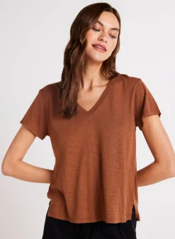 Bella Dahl Side Slit V-Neck Tee - Twilight Gold- Seasonal Essentials