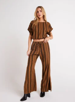 Bella Dahl Side Slit Wide Leg Pant - Gilded Brown- Pants