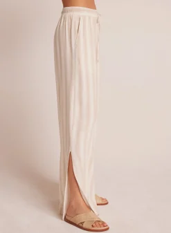 Bella Dahl Side Slit Wide Leg Pant - Playa Sand Stripe- Pants