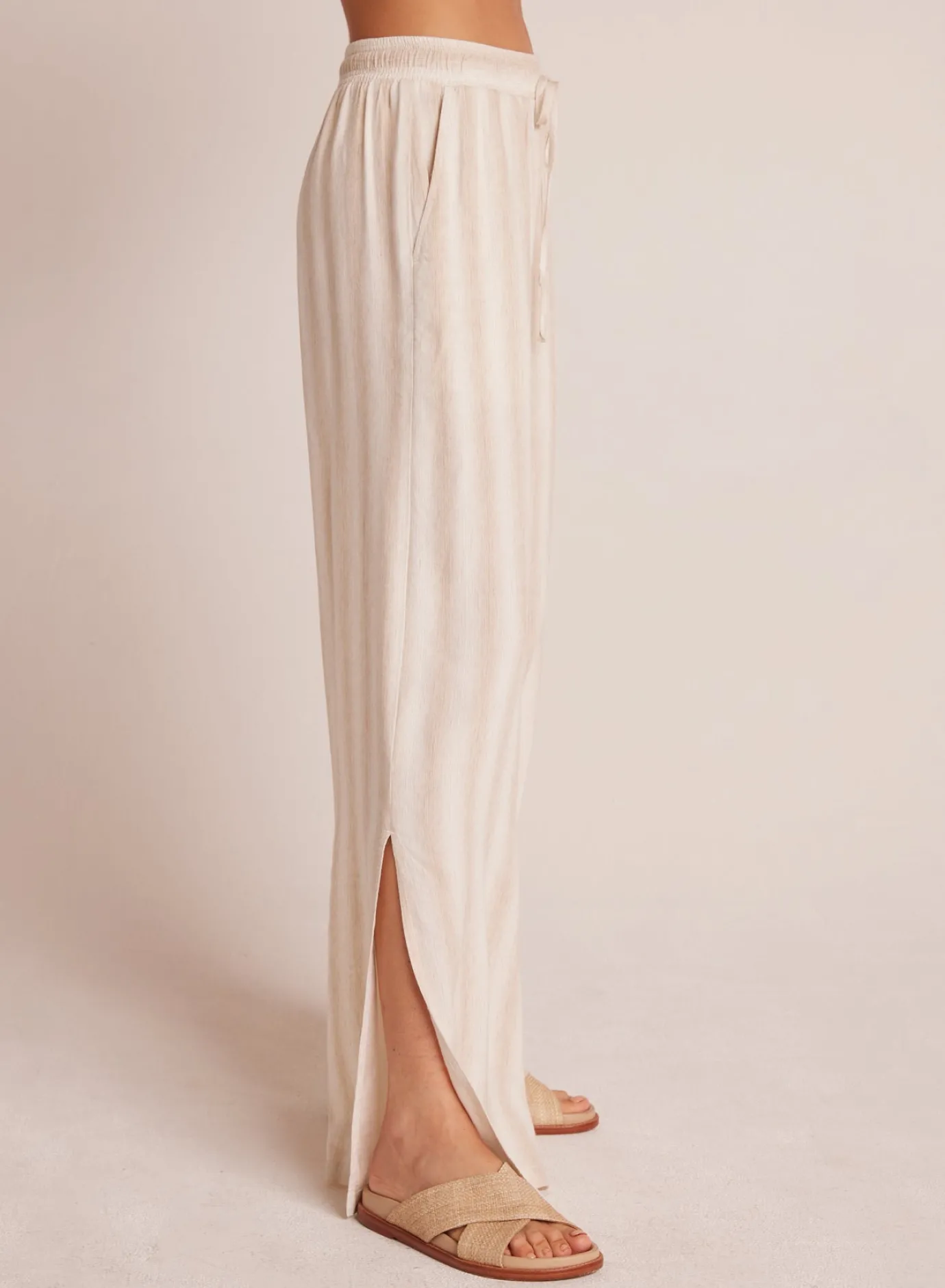 Bella Dahl Side Slit Wide Leg Pant - Playa Sand Stripe- Pants