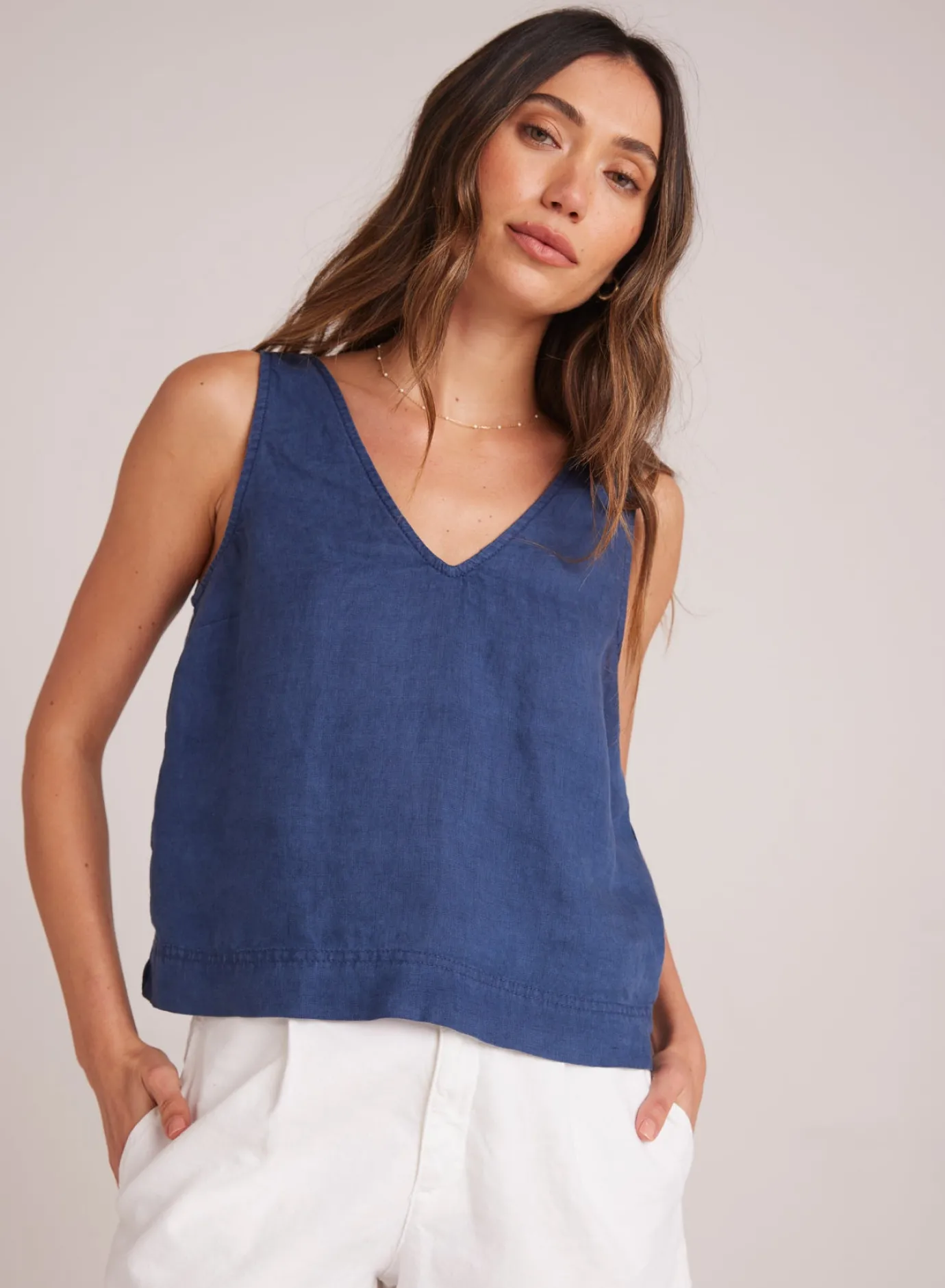 Bella Dahl Sleeveless Button Back V-Neck Top - Brazilian Navy- Sleeveless
