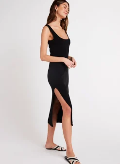 Bella Dahl Sleeveless Midi Linen Jersey Dress - French Espresso- Long Dresses