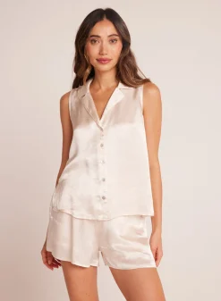 Bella Dahl Sleeveless Notch Collar Button Down - Playa Sand- Sleeveless