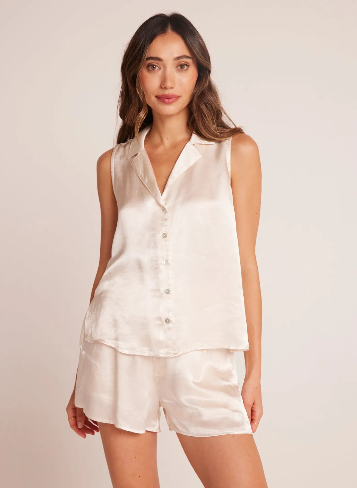 Bella Dahl Sleeveless Notch Collar Button Down - Playa Sand- Sleeveless