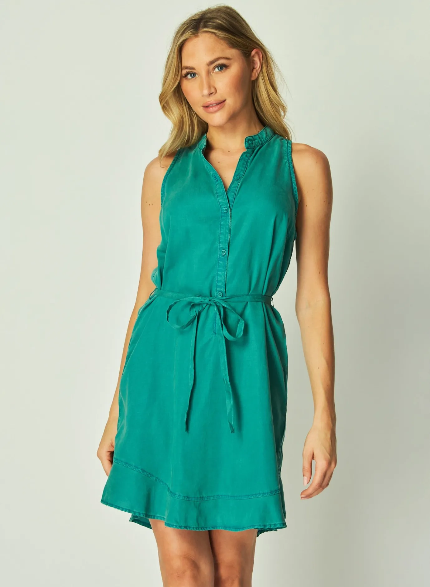 Bella Dahl Sleeveless Ruffle Hem Placket Dress - Deep Azure- Short Dresses