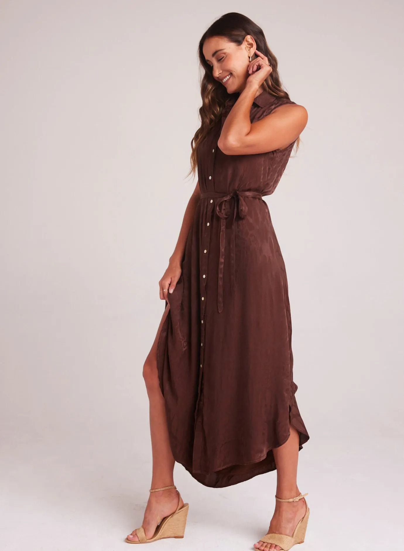 Bella Dahl Sleeveless Shirred Maxi Dress - Café Noir- Long Dresses