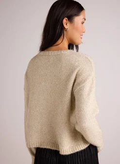 Bella Dahl Slouchy Sweater - Ivory Gold Shimmer- Sweaters