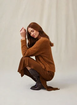 Bella Dahl Slouchy V-Neck Fuzzy Sweater - Twilight Gold- Seasonal Essentials